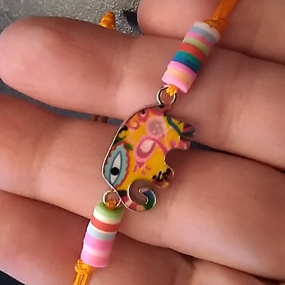 BBTO Gorgeous Elephant Bracelet w Orange Cording up to 10 inches